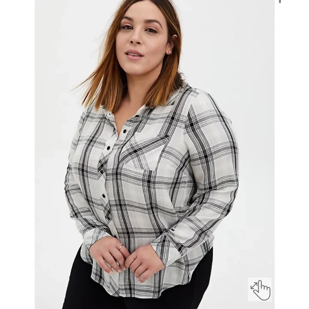TORRID • Women’s White Plaid Twill Shirt Button Down Size 1X - Picture 6 of 8